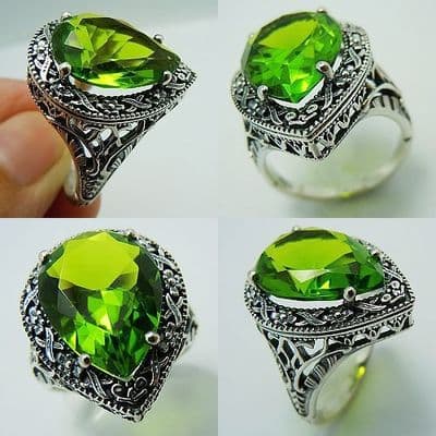 Bague Fiançailles Peridot Victorienne Argent massif 925