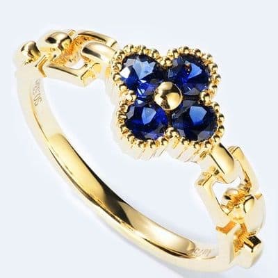 Bague Fiançailles Trèfle Saphir Or 18 K