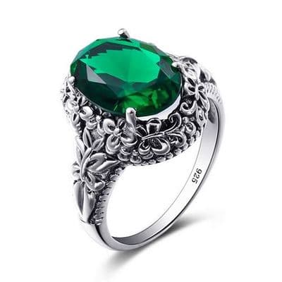 Bague fiancailles Ancienne Papillons Emeraude Argent massif 925