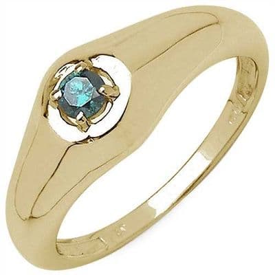 Bague Fiancailles Chevalière Diamant bleu Argent massif 925 Plaqué or 
