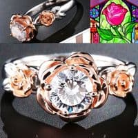 Bague Mariage La Belle et la Bête Rose Diamant Or 14 K