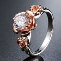 Bague Mariage La Belle et la Bête Rose Diamant Or 14 K