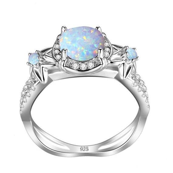 Bague En Argent Massif 925 Avec Opale Bleue Naturelle - Taille 55, Création Française