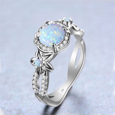 Bague Opales Zircons Etoiles Fleurs Argent massif 925