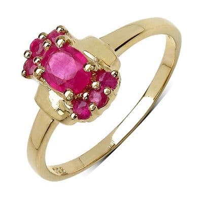 Bague Rubis Argent Massif 925 Plaqué Or
