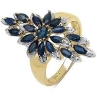 Bague Saphir Marquise Argent massif 925 Plaqué Or