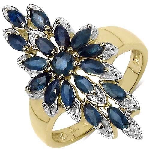 Bague Saphir Marquise Argent massif 925 Plaqué Or