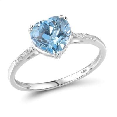 Bague Topaze bleu Diamant naturels Coeur Or 14 K