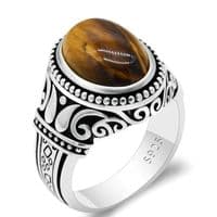 Bague Vintage Thai Oeil de Tigre Homme Argent massif 925