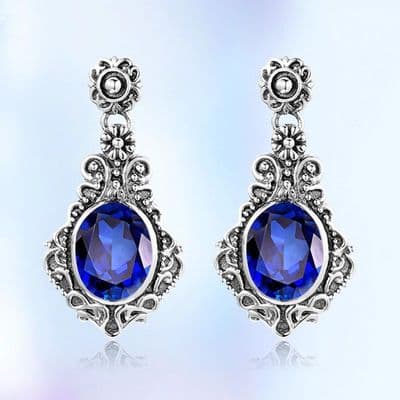 Boucles d'oreille ancienne Saphir Argent massif 925