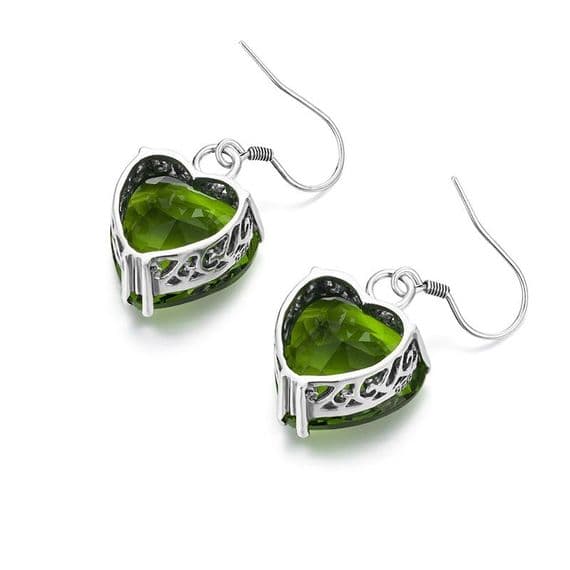 Boucles D'Oreilles Pendantes Anciennes - Péridot Vert Sur Argent 925 Massif - Occasion Très Bon État