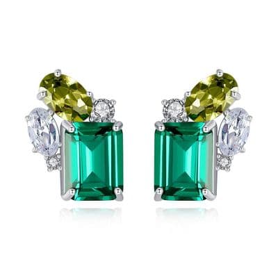 Boucles d'oreilles Emeraudes Péridots Diamants moissanites Argent massif 925