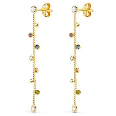 Boucles d'oreilles Longues Zircon Multi couleur Or 18 K