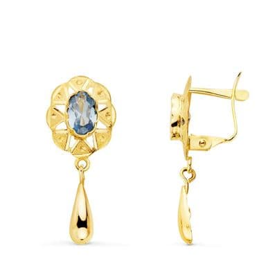Boucles d'oreilles or jaune 18 k Aigue Marine ou Améthyste 23X9 MM