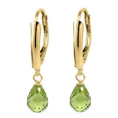 Boucles d'oreilles Péridot Briolette Or 14 K