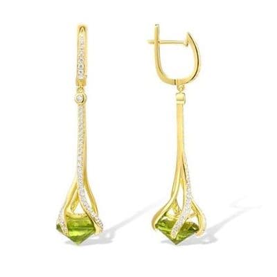 Boucles d'oreilles Péridot Zircons Flambeau Pendantes Argent massif