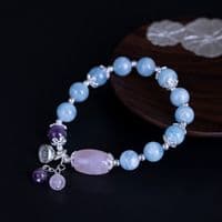 Bracelet Aigues-marines et Améthystes naturelles Argent massif 925