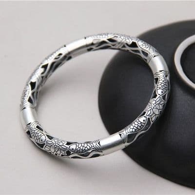 Bracelet Jonc Composition Florale Poisson Argent massif 925