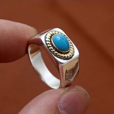 Chevalière Soleil Turquoise Argent massif 925