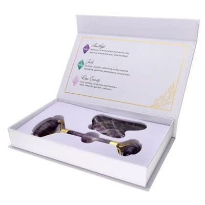 Coffret de massage Pierre Naturelle Améthyste Visage Gha Sha Rouleau