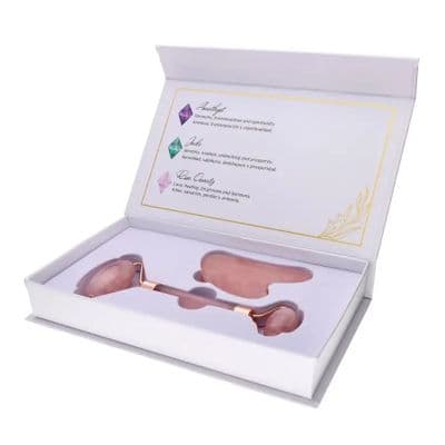 Coffret de massage Pierre Naturelle Quartz rose Visage Gha Sha Rouleau