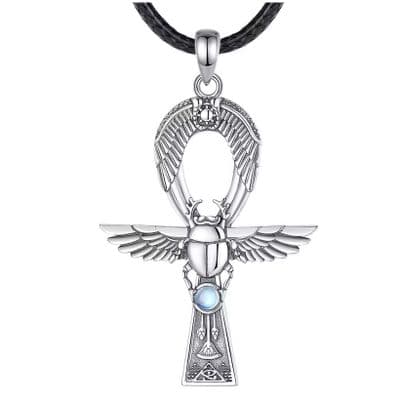 Collier pendentif Ankh Gigcoil Ancien Egyptienne Pierre de Lune Homme Femme Argent massif 925