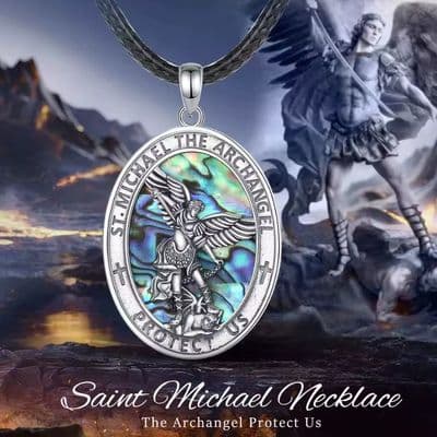 Collier pendentif Saint-Michael Archange pour hommes femmes Coquille d'ormeaux Argent massif 925