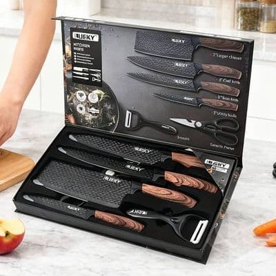 Ensemble de couteaux japonais de cuisine manche bois éplucheur ciseaux