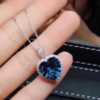 Ensemble Parure Fiançailles Mariage Titanic Coeur de l'Océan Argent massif et Topaze bleu