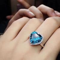 Ensemble Parure Fiançailles Mariage Titanic Coeur de l'Océan Argent massif et Topaze bleu