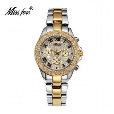 Montre Femme Luxe Cristaux de Swarowski Acier Plaqué or Miss Fox