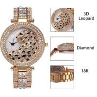 Montre Léopard luxe Cristaux de Swarovski Miss fox Plaqué or 18K