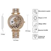 Montre Léopard luxe Cristaux de Swarovski Miss fox Plaqué or 18K