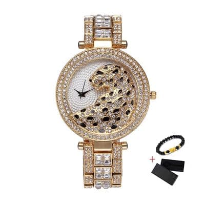Montre Léopard luxe Cristaux de Swarovski Miss fox Plaqué or 18K