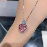 Parure Coeur Saphir rose Diamants moissanites Argent massif 925