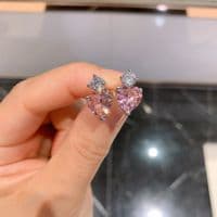 Parure Coeur Saphir rose Diamants moissanites Argent massif 925