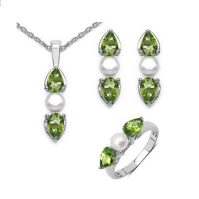 Parure Perles de culture et Péridot Argent massif 925