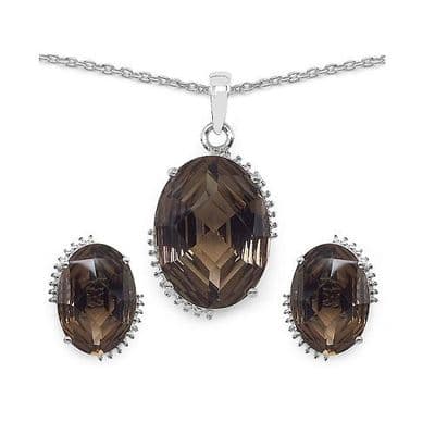 Parure Topaze fumée sculptée facette Argent massif 925