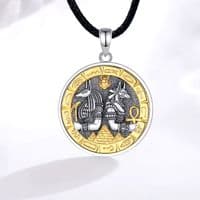 Pendentif Anubis Horus Croix égyptienne  religieux Rune amulette  Argent massif 925 et Or 18K