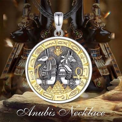 Pendentif Anubis Horus Croix égyptienne  religieux Rune amulette  Argent massif 925 et Or 18K
