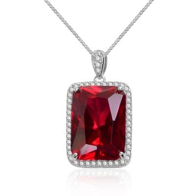 Pendentif chaine Royal Rubis Diamants Argent massif 925