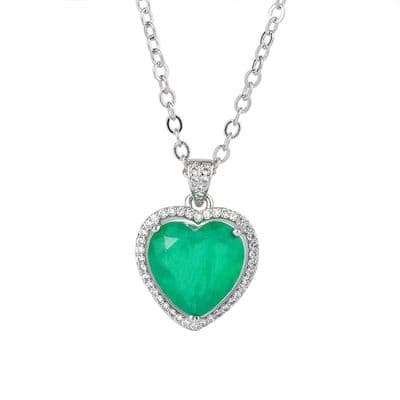 Pendentif Coeur Emeraude et Diamants Moissanites Argent massif 925