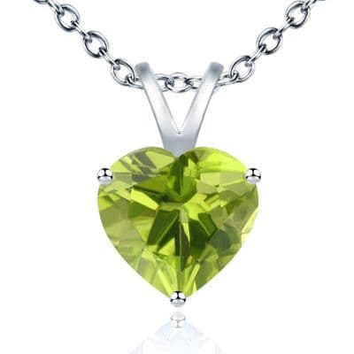 Pendentif Coeur Péridot Or blanc 14K