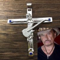 Pendentif Croix Johnny Hallyday Saphirs et Zircons Argent massif 925