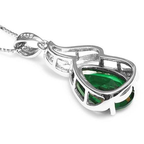 Pendentif Ancien En Argent Massif - Émeraude Synthétique Et Zirconiums - Forme Losange - Occasion