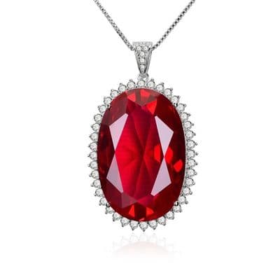Pendentif Ovale Rubis Diamants Argent massif 925