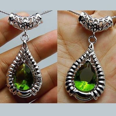 Pendentif Rotatif Ancien Peridot Argent massif 925