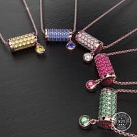 Pendentif Rouleau Pavé Emeraudes Saphirs Rubis Argent massif 925