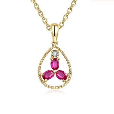 Pendentif Rubis et Zircon Goutte Or jaune 10K