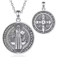 Pendentif Saint Benoît religieux Rune amulette  Argent massif 925
